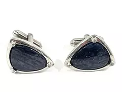 Vintage Hickok Silver Tone Triangle Cufflinks Set with Purple & Blue Streaks
