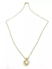 Gold-Tone Heart Shaped Opal Rhinestone Pendant Necklace 18" Chain