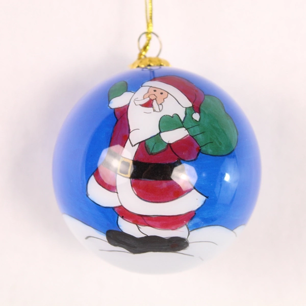 Vintage Blue White Santa Claus Glass Bulb Christmas Ornament Holiday Decor