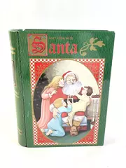 Vintage Story Time With Santa Storage Tin Green Holiday Decor Used