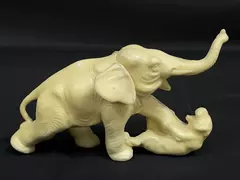 Vintage Hard Plastic Elephant vs Tiger Figurine Repaired Ear 6" Long