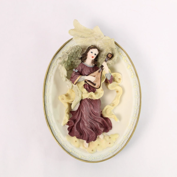 Christmas Angel Guitar Wall Plaque 8.5" Ceramic Holiday Home Decor