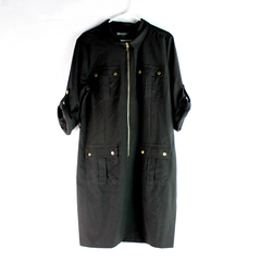 Sharagano Black 3/4 Adjustable Sleeves Zip Up Shirt Dress Women's Size 16
