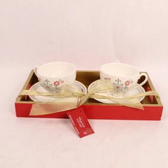Starbucks White Floral Tea Cup Gift Set 2 Cups & 2 Saucers Pre-owned