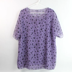 Vintage Campus Casuals Patterned Sheer Purple Blouse Women's Size Large