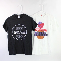 Lot of 2 Linfield 100% Cotton Graphic Print T-Shirts Women's Size S Black White