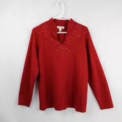 Dressbarn Sweater Women's 14/16 Red Metallic Beaded Long Sleeve Pre-Owned