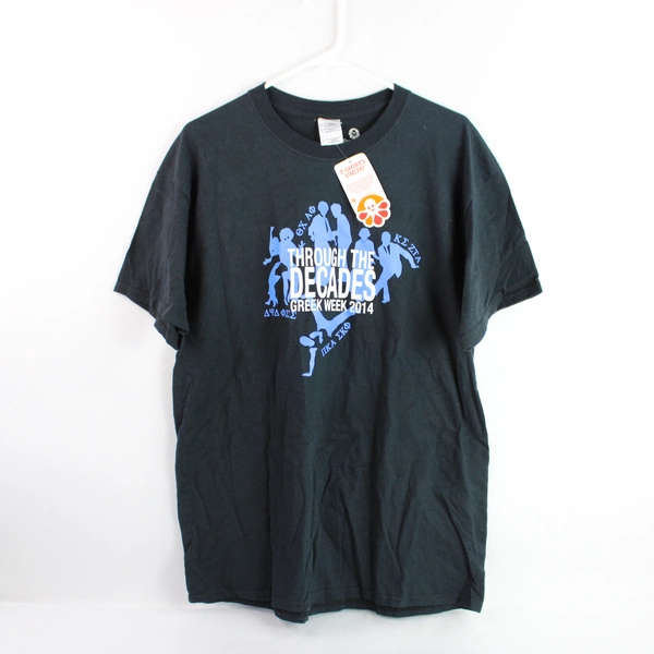 NWT Gildan Black Through The Decades Greek Week T-Shirt Adult Large