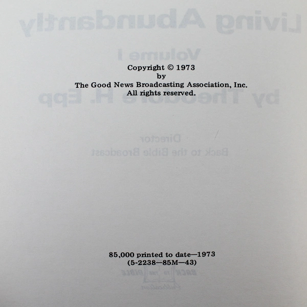 Living Abundantly Studies In Ephesians Vol 1 & 2 By Theodore H. Epp 1973 PB