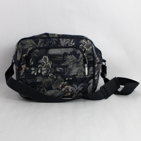 Vintage Jaguar Blue Multicolored Floral Tapestry Luggage Travel Shoulder Bag