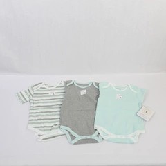Lot of 3 Burt's Bees Baby 18M One-Piece Pajamas NWT Green White Gray