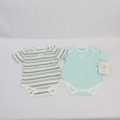 Lot of 2 Burt's Bees Baby 12M One-Piece Pajama Sets Green Gray NWT