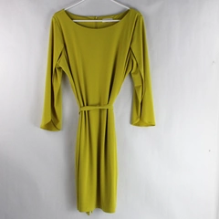 Calvin Klein Mustard Yellow Knee Length Dress Women's Size Large Belted Lined