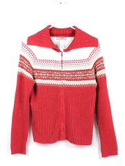 Tiara International Women's Cardigan Sweater Red Cream Size M Christmas