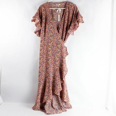 Max Studio Salmon Pink Floral Patterned Wrap Dress Women's Size XL NWT