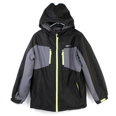 Swiss Tech Men's XL Hooded Coat Black Gray Neon Yellow Trim Polyester