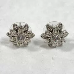 Cubic Zirconia Silver Tone Floral Shaped Stud Earrings