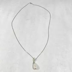 Sterling Silver Necklace With Teardrop Pearl And Rhinestone Pendant 29.5"