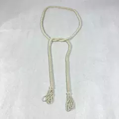 Vintage White Imitation Seed Pearl Necklace Woven Lariat Tassel 51" Long