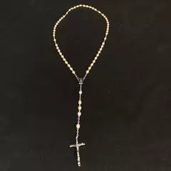 Imitation Pearl Rosary With Silver Tone Cross Made in Italy