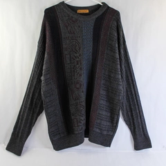 Portocruz Men's Large Navy Blue Burgundy Knit Long Sleeve Pullover Sweater
