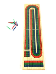 Wooden 3-Track Folding Cribbage Board with Red Blue Green Pegs Vintage