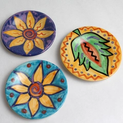 Set of 3 Colorful Hand-Painted Studio Pottery Ceramic Trinket Dishes