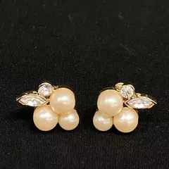 Vintage Richelieu Pearl And Rhinestone Stud Earrings
