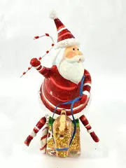 Heavy Glass Santa Figurine on Rocking Horse Holiday Decor Pre-owned