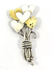 Vintage Gold And Silver Tone Heart Balloon Cluster Brooch