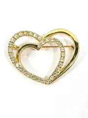 Women's Gold Tone And Rhinestone Double Heart Pin