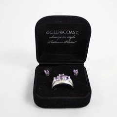 Gold Coast Platinum Plated Purple Stone Jewelry Set Ring and Earrings Size 6