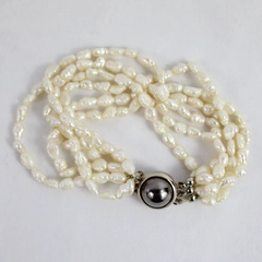 Delicate Beaded Simulated Rice Pearl 6 Strand Bracelet