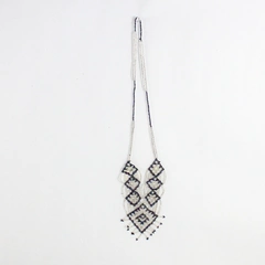 Vintage Multicolor Geometric Design 60's Beaded Lace Necklace 14.5"