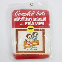 Vintage Campbell Kids Mini Stitchery Picture Kit With Frame #C103 Jump And Run