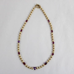 Gold-Tone Faux Pearl and Pink Bead Necklace Toggle Clasp 9.5"