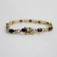 P. 925 Sterling Silver Gold-Tone Bracelet With Black Stones 7.25"