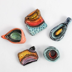 Set of 5 Signed Handmade Multicolor Abstract Design Ceramic Jewelry Pendants
