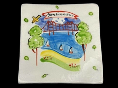 Hand Painted San Francisco Ceramic Trivet Golden Gate Bridge Design