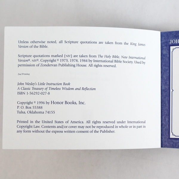 John Wesley's Little Instruction Softcover 1996 Honor Books Paperback