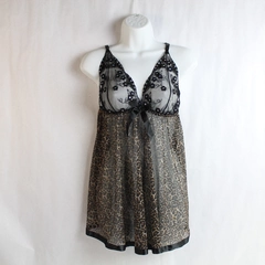 May Sayphraraj Women's Nightgown Large Black Brown Animal Print Sleepwear