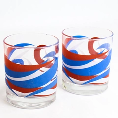 Lot of 2 Vtg Red White Blue Swirl Rocks Lowball 4" Glasses Patriotic July 4th 