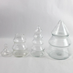Lot of 3 Vintage Glass Christmas Tree Apothecary Candy Jars with Lids