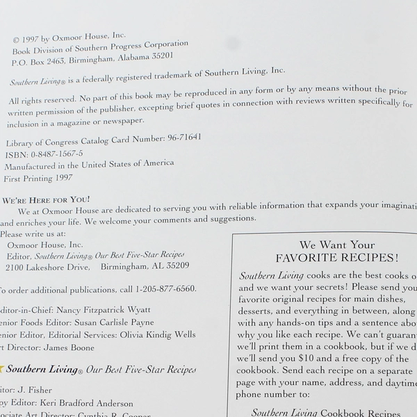 Our Best Five Star Recipes by Southern Living 1997 Hardcover Book