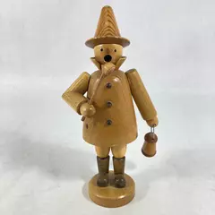 Vintage Wood Incense Smoker Man With Pipe And Lantern Made in East Germany