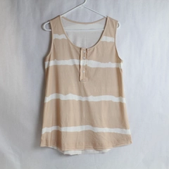 Khaki Striped Sleeveless Pullover Top Women's Size M Beige Pink White Good