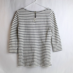 Loft Women's Medium Striped Top Shirt White Black 3/4 Sleeve Back Zip