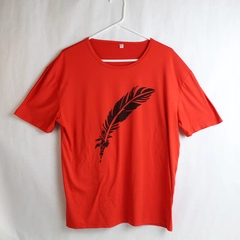 Men's XXL Red Black Feather T-Shirt Pullover Short Sleeve Pre-Owned