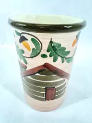 Marco E Cristina Hand Painted Log Cabin Floral Vase 7in Planter Pot Porch Decor