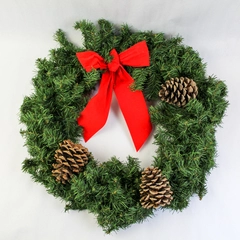 19.5" Artificial Green Christmas Wreath with Pine Cones & Red Ribbon